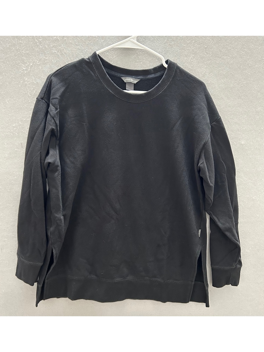 Eddie Bauer Petite Long Sleeve Shirt Solid Black Side Slits Women Size PS